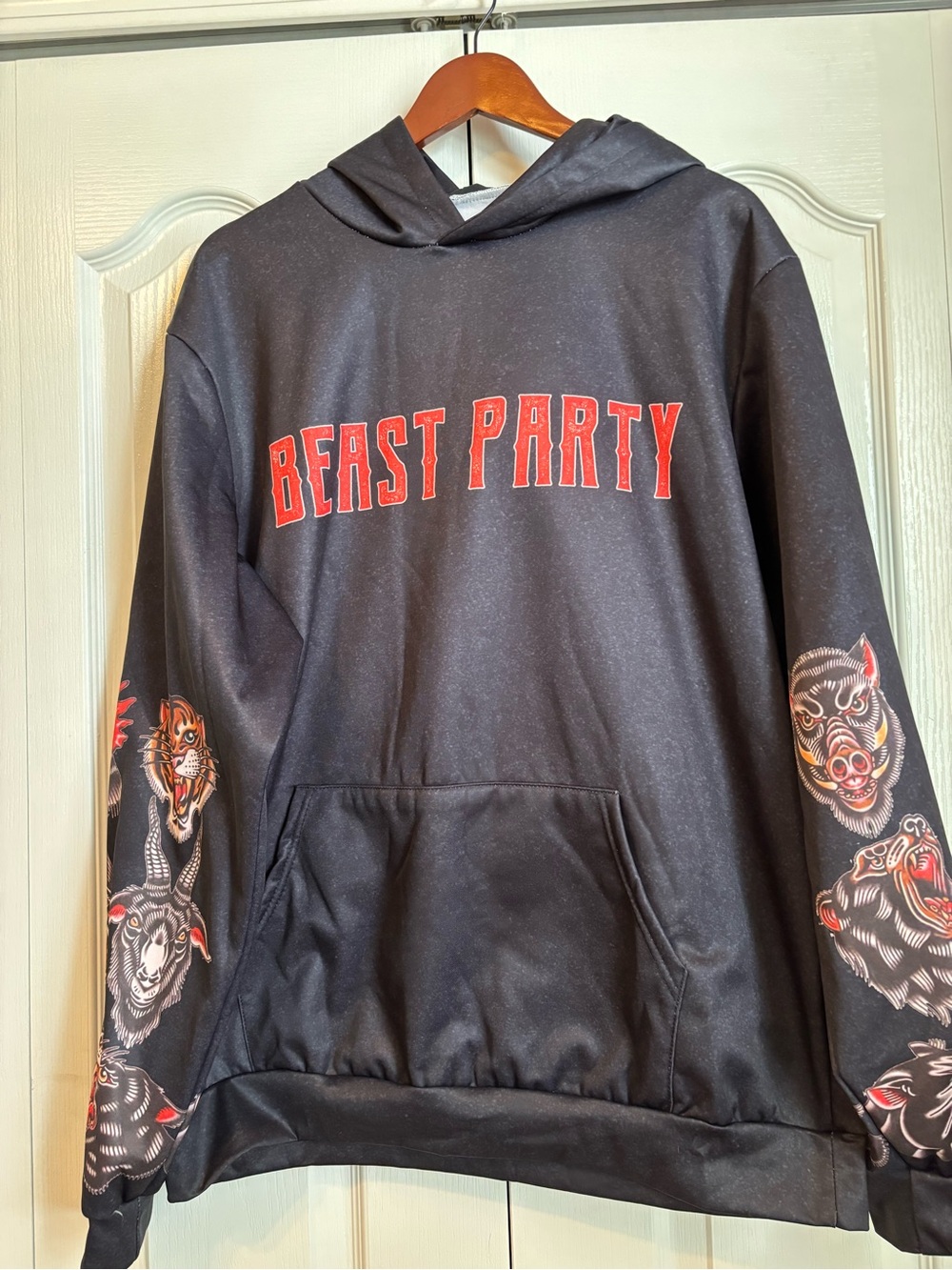 Source Unknown Black "Beast Party" Graphic Hoodie with Red Lettering